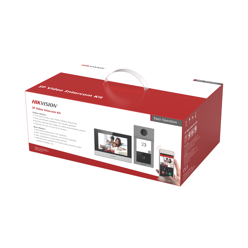 Kit de Videoportero IP Poe Estandar con llamada a App de Smartphone (HikConnect) / Apertura con tarjeta MIFARE / Frente de calle IK08 & IP65 / Soporta 2 puertas
