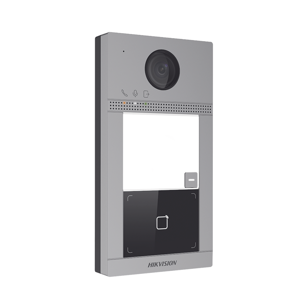 Videoportero IP PoE Estandar (IP65 + IK08) con Llamada y apertura desde APP Hik-Connect / Soporta 1 Departamento y hasta 6 Monitores / Apertura con tarjeta / Soporta 2 puertas