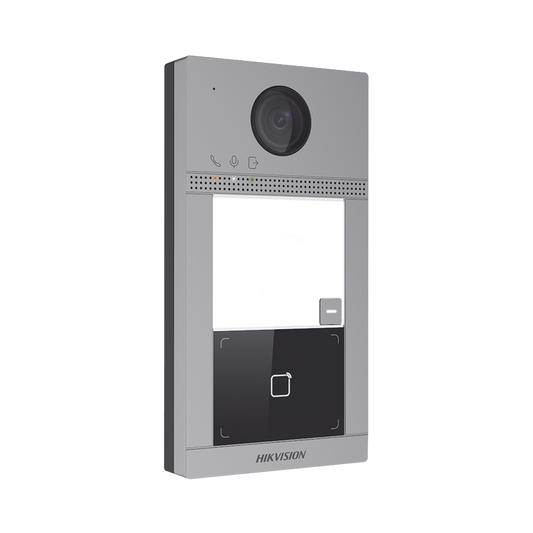Videoportero IP PoE Estandar (IP65 + IK08) con Llamada y apertura desde APP Hik-Connect / Soporta 1 Departamento y hasta 6 Monitores / Apertura con tarjeta / Soporta 2 puertas
