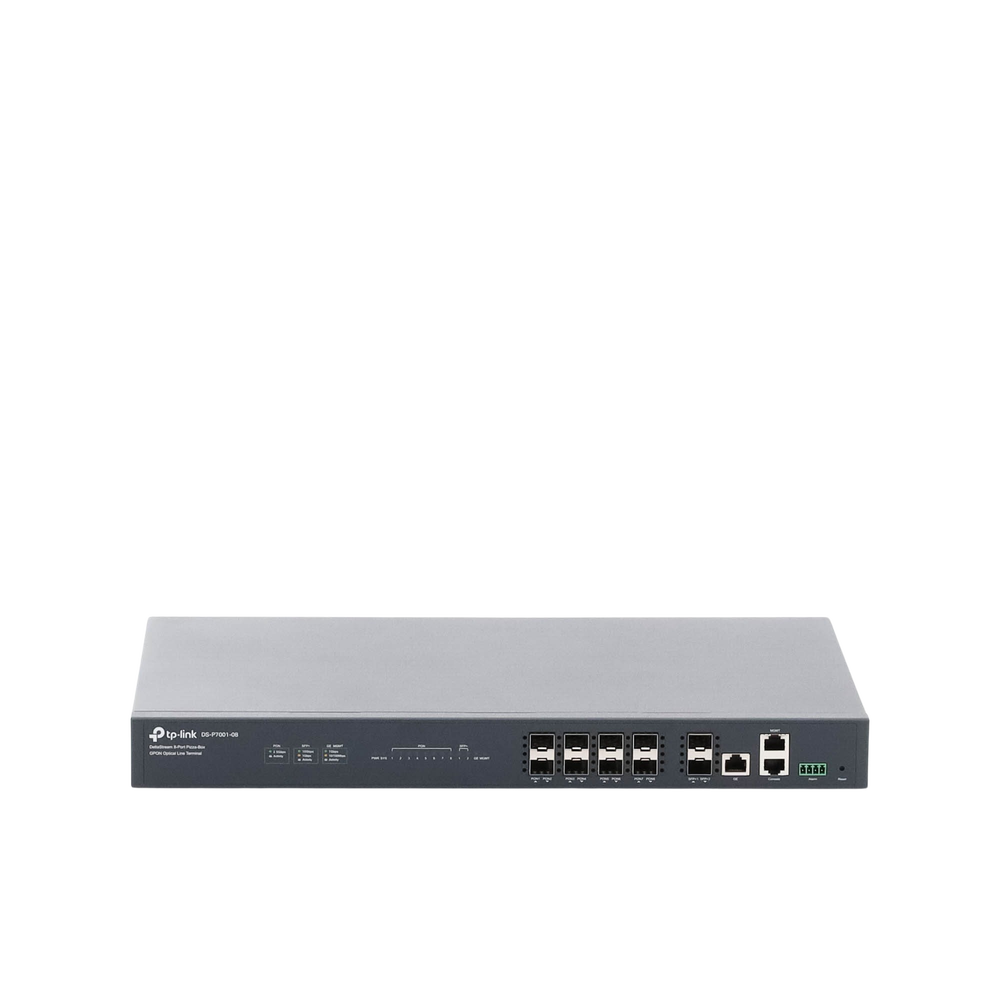 8-port GPON OLT, up to 1,024 ONUs, 1 Gigabit RJ45, 2 SFP+ ports, AC-AC redundant power supplies (included)