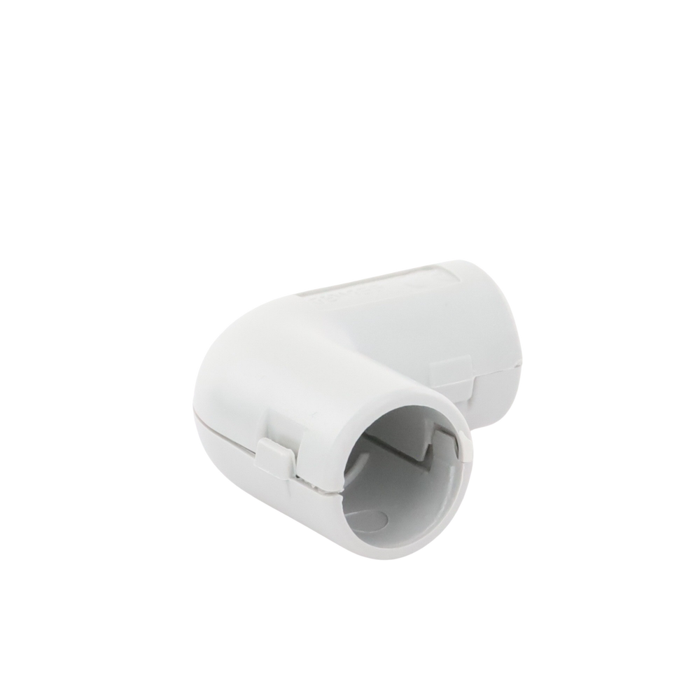 Unión en "L" (Codo) para tubería rígida, recomendado para cable eléctrico, PVC Auto-extinguible, de 16 mm
