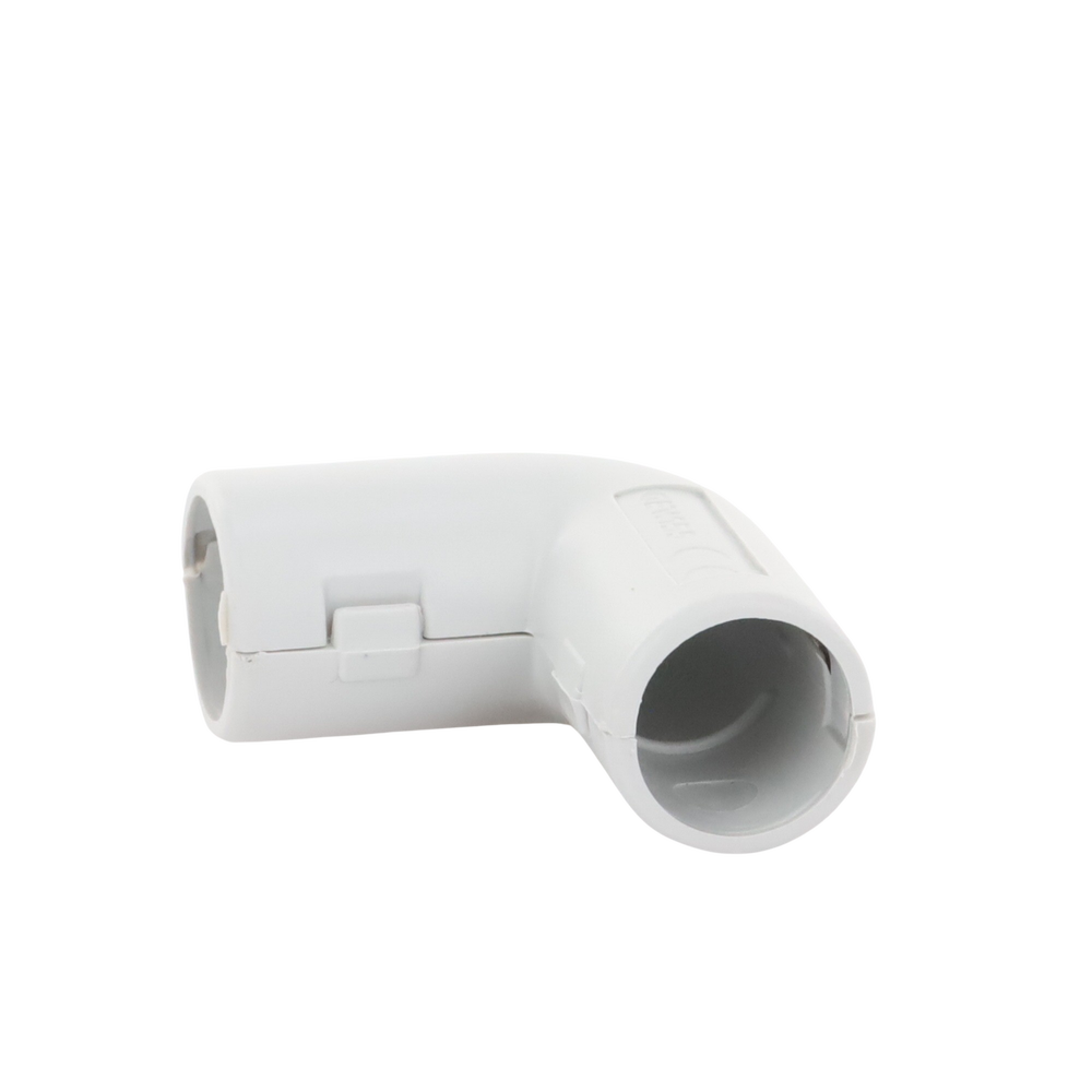 Unión en "L" (Codo) para tubería rígida, recomendado para cable eléctrico, PVC Auto-extinguible, de 16 mm