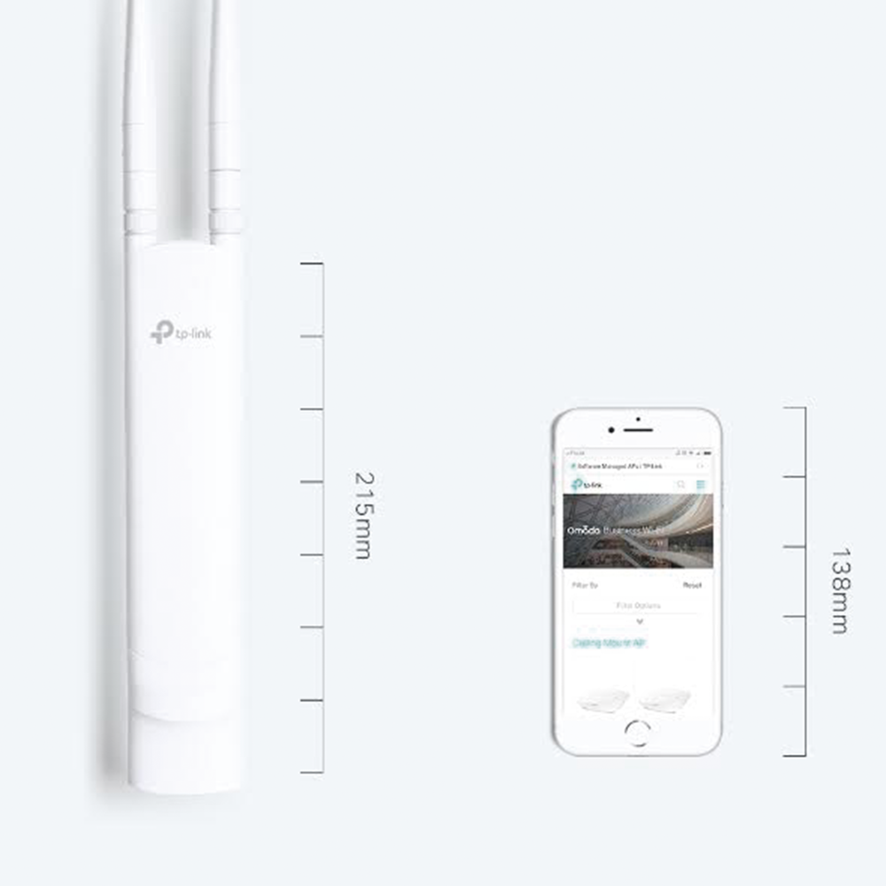 Punto de acceso WiFi Omada / Para Exterior / 802.11 b/g/n (2.4 GHz) / 2 antenas de 3 dBi desmontables / Alimentación PoE 24V pasivo / Soporta hasta 50 clientes.