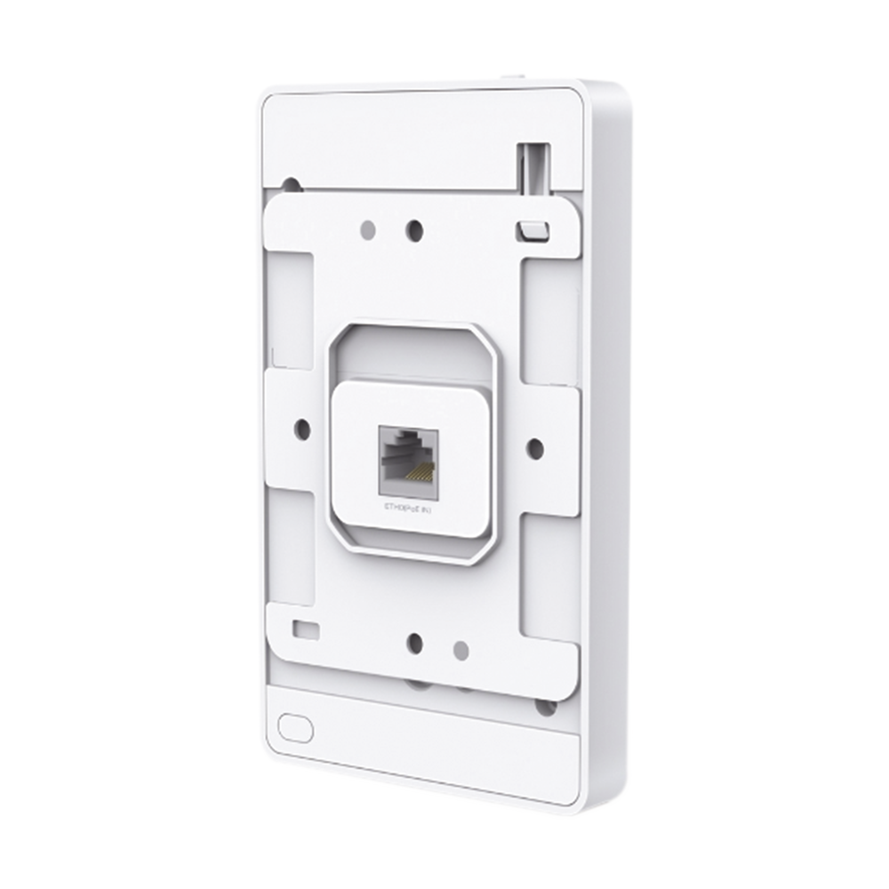 Omada Dual Band 802.11ac Access Point, 802.3af/at PoE, MU-MIMO, 2x2 MIMO wall plate design with three additional ports, supports up to 100 clients.