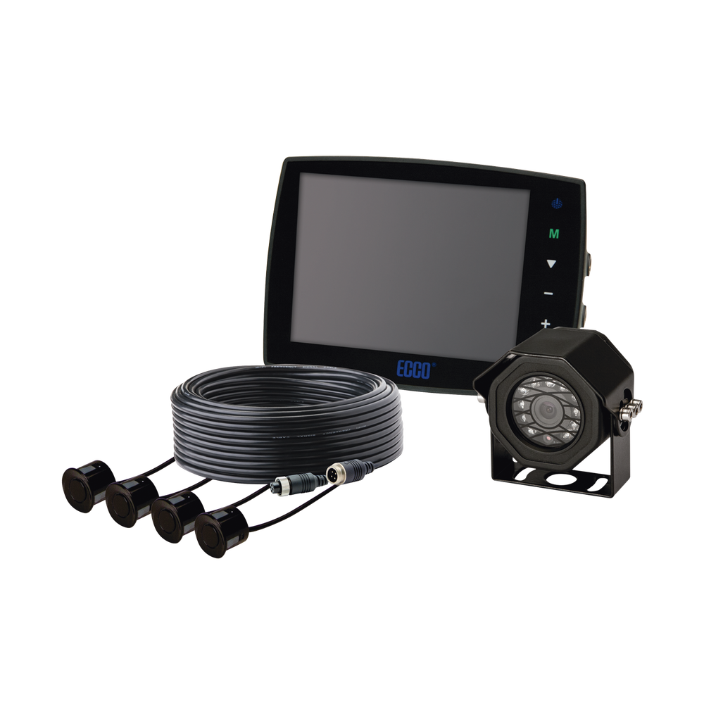 Sistema alámbrico de cámara y monitor de 5.6” con sensores de reversa