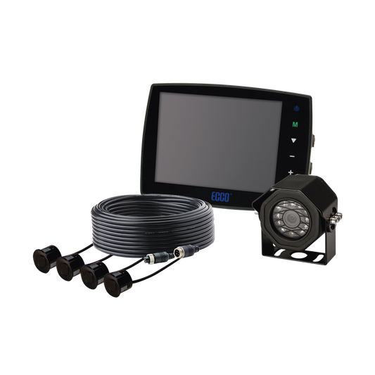 Sistema alámbrico de cámara y monitor de 5.6” con sensores de reversa