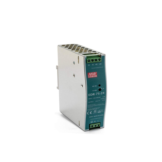 Fuente de poder Industrial Conmutada 75W, 24Vcd 3.2A, montaje en din riel