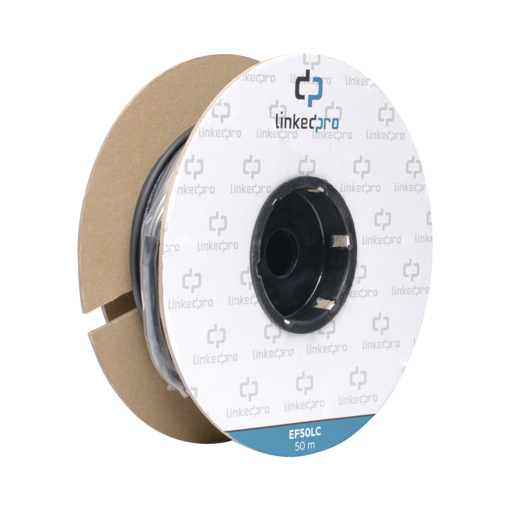 Carrete de Fibra Óptica Monomodo con conectores LC-LC Duplex, Reforzada con Kevlar, de 50 metros