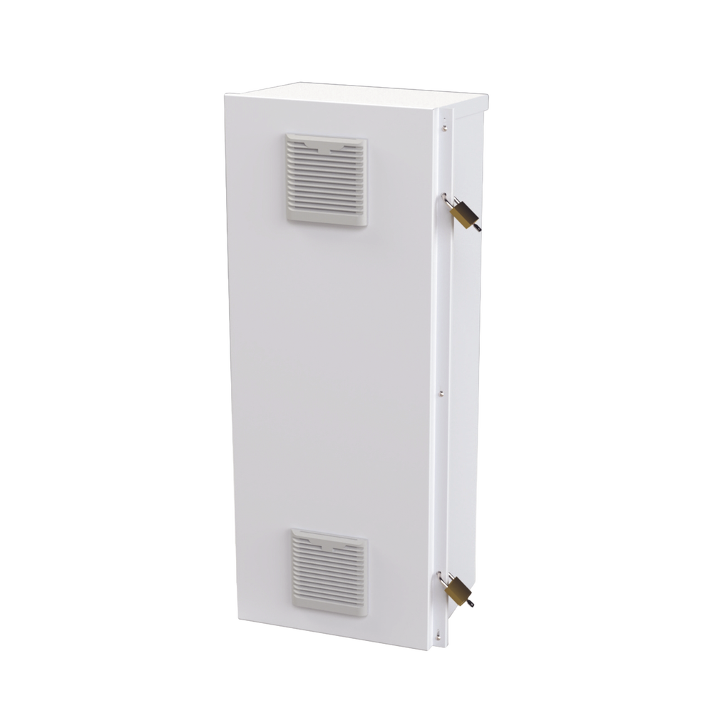 Gabinete Acero Galv. para 3 Bat. PL110D12. Puerta Ventilada. Acc. de piso o poste No incluidos (400 x 1060 x 300mm).
