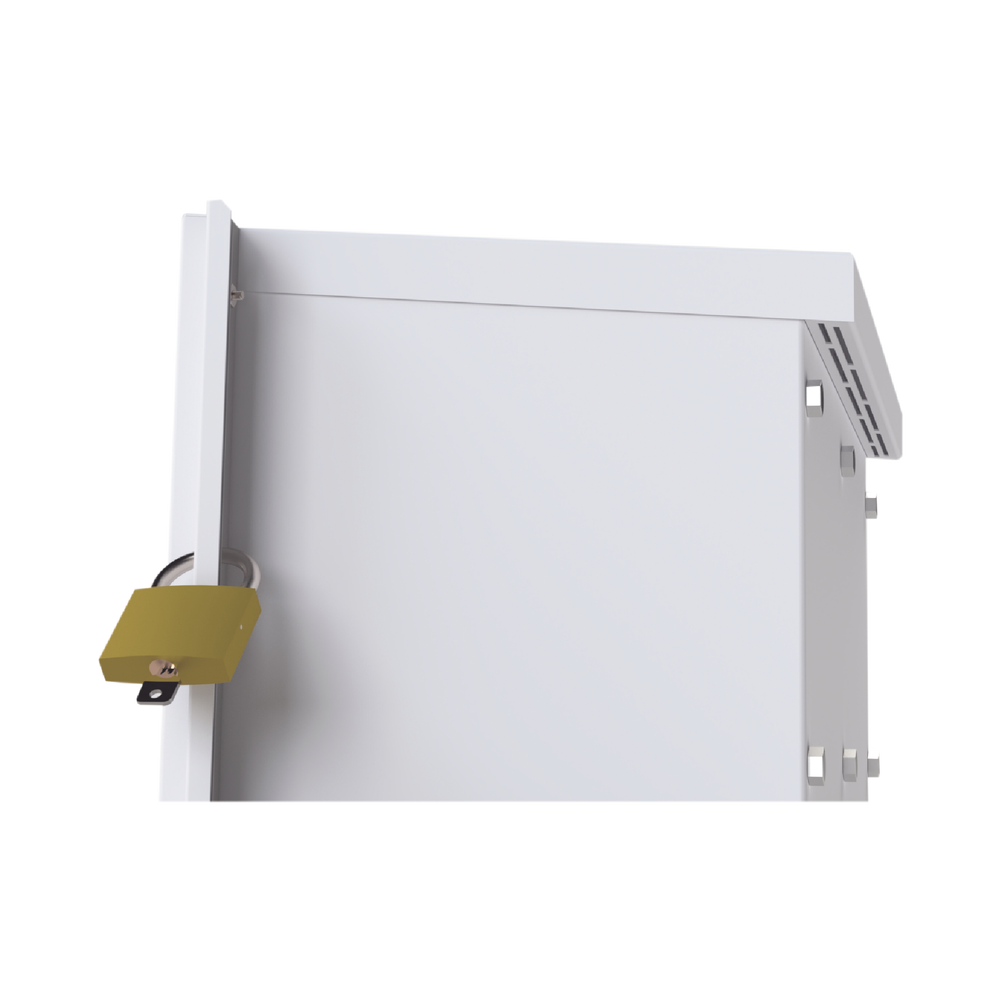 Gabinete para Baterías (Hasta dos PL4012). Fabricado en Lámina Galvanizada. Opción para Montar en Poste (No Incluida)