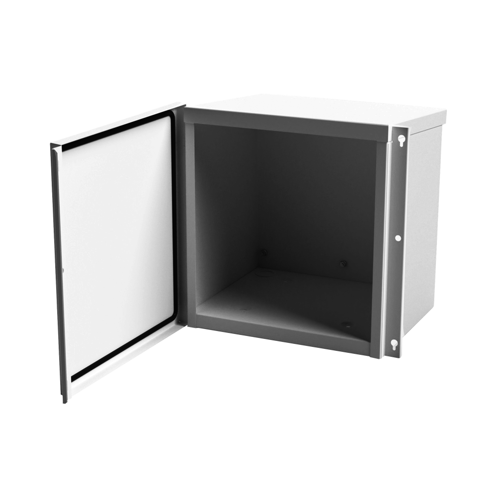 Gabinete Acero Galv. para 1 Bat. PL110D12. Acc. de piso o poste No incluidos (400 x 400 x 300mm).