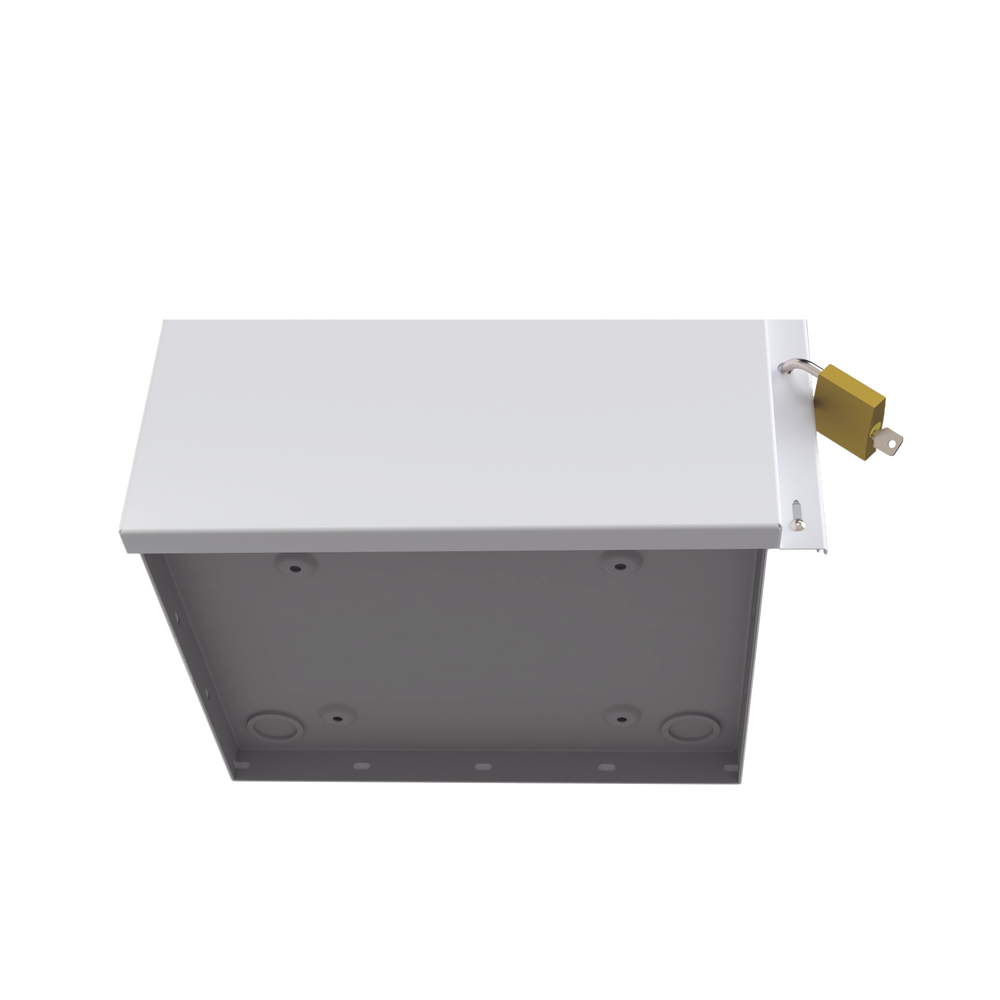 Gabinete Acero Galv. para 2 Baterías PL110D12  (400 x 730 x 300mm). Puerta Sin Ventilación. Acc. para piso o poste No incluidos.