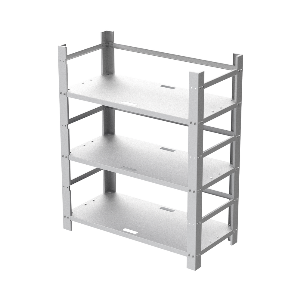 Estante Galvanizado de 3 Niveles para Instalación de 12 Baterías de Ciclo Profundo Similares a la PL-110-D12.