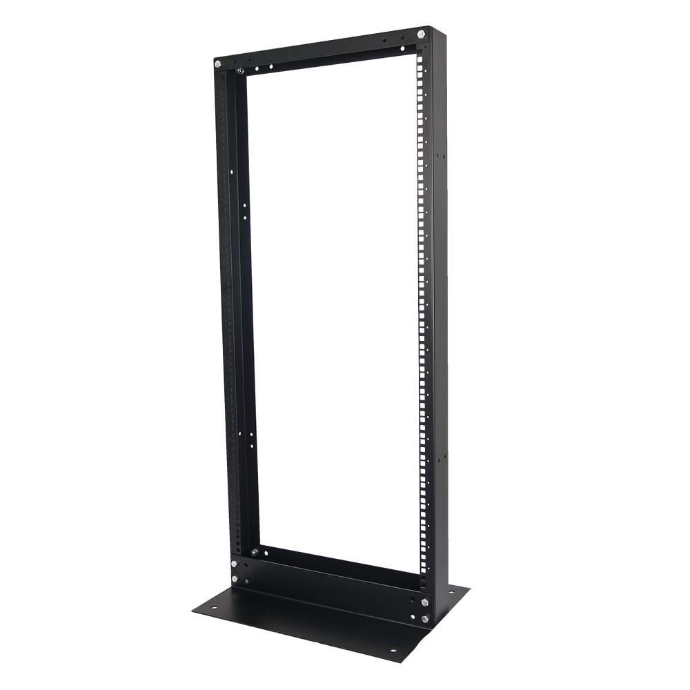 Rack de 2 Postes, Estándar 19", 24 Unidades, Fabricado en Acero, Base "L" para Anclar a Piso.