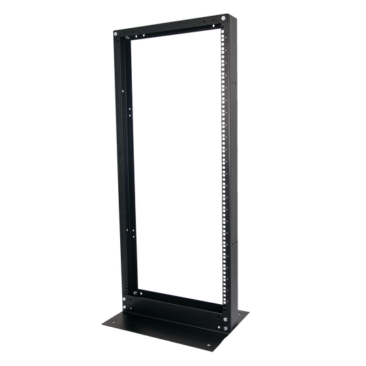 Rack de 2 Postes, Estándar 19", 24 Unidades, Fabricado en Acero, Base "L" para Anclar a Piso.