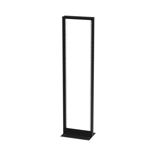 Rack de 2 Postes, Doble Perforación, Estándar 19", 42 Unidades, Fabricado en Acero, Base "L" para Anclar a Piso.