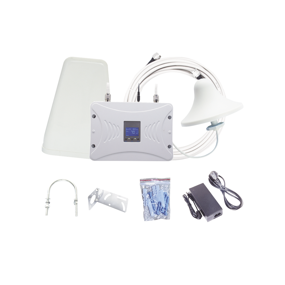 Kit Amplificador de Señal Celular 4G LTE, 3G y Voz. Funciona con Todos los Operadores. Soporta Múltiples Dispositivos y Tecnologías. Hasta 1000 metros cuadrados de Cobertura
