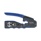 RJ45 Pass Through Plug Cutting and Termination Tool, Carbon Steel and Ergonomic ABS + TPR Handle.