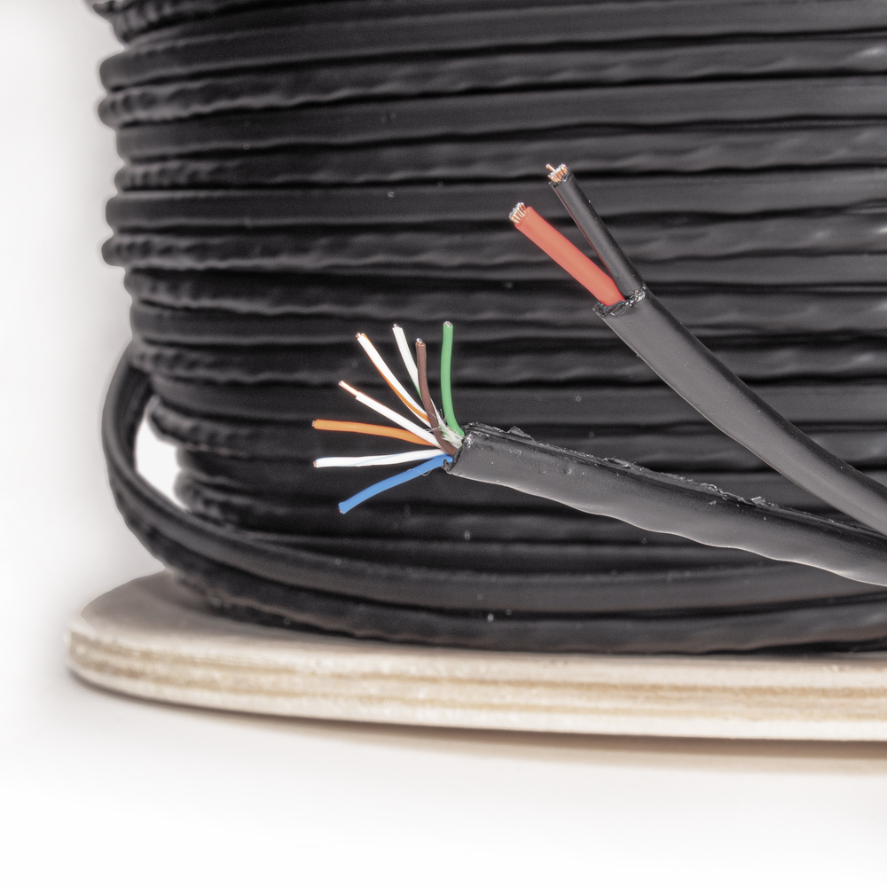 Bobina de cable Siamés cat.5E CCA + 2 Cables de Alimentación para Cámaras de Videovigilancia, 305m, Instalación en Exterior,  uso Industrial para Climas Extremos