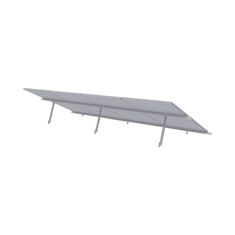 Anodized aluminum solar panel mount for quick installation on a concrete roof or floor, Starter line, 1x4 photovoltaic module array