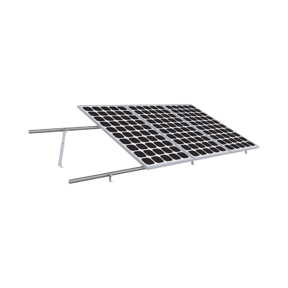 Anodized aluminum solar panel mount for quick installation on a concrete roof or floor, Starter line, 1x4 photovoltaic module array