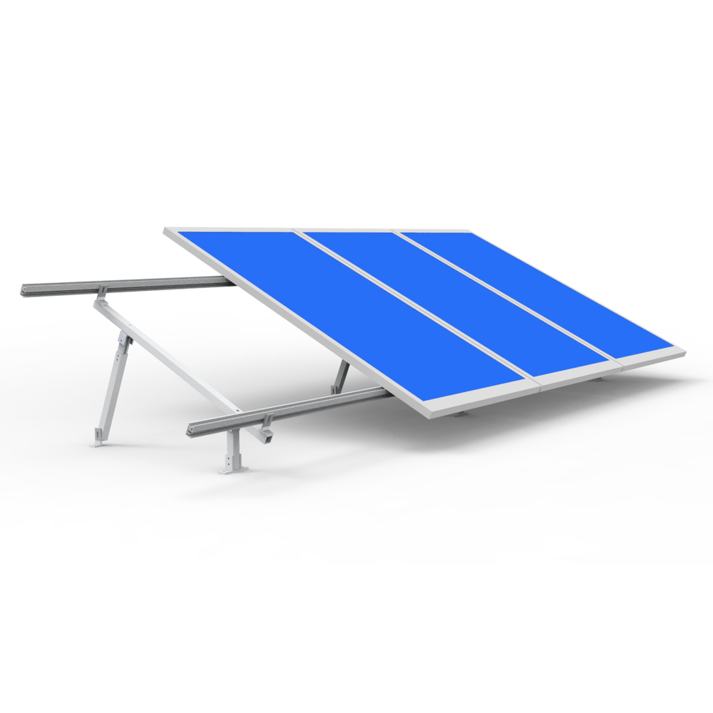 Anodized aluminum solar panel mount for concrete roof or floor, highly resistant to extreme climates and quick installation, 1x4 arrangement of 40mm thick photovoltaic modules
