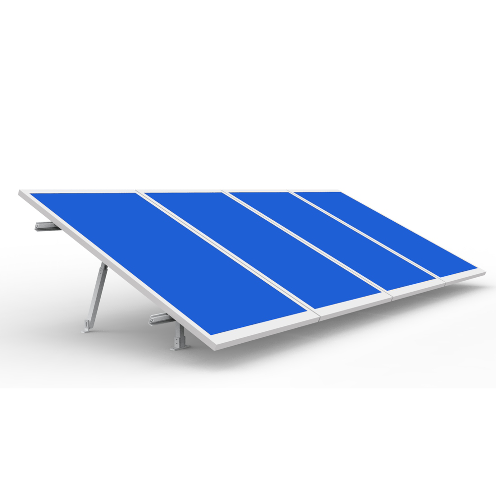Anodized aluminum solar panel mount for concrete roof or floor, highly resistant to extreme climates and quick installation, 1x4 arrangement of 40mm thick photovoltaic modules