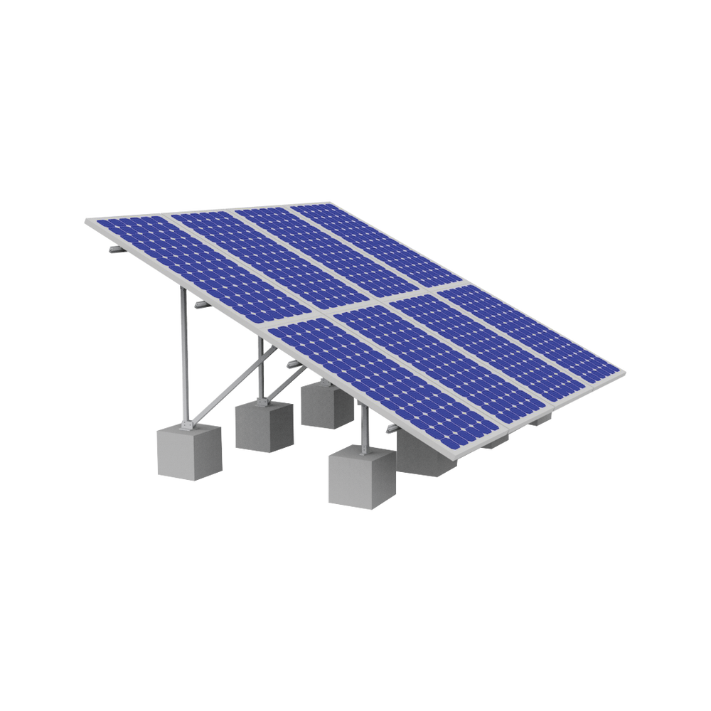 Aluminum mounting kit for a concrete roof or floor for a 2 x 4 40mm thick photovoltaic module array