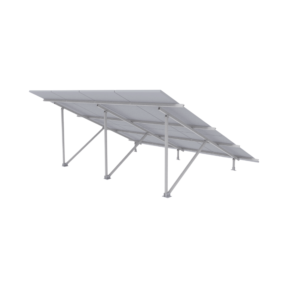 Aluminum mounting on a concrete roof or floor for a 2 x 4 photovoltaic module array, Starter line.
