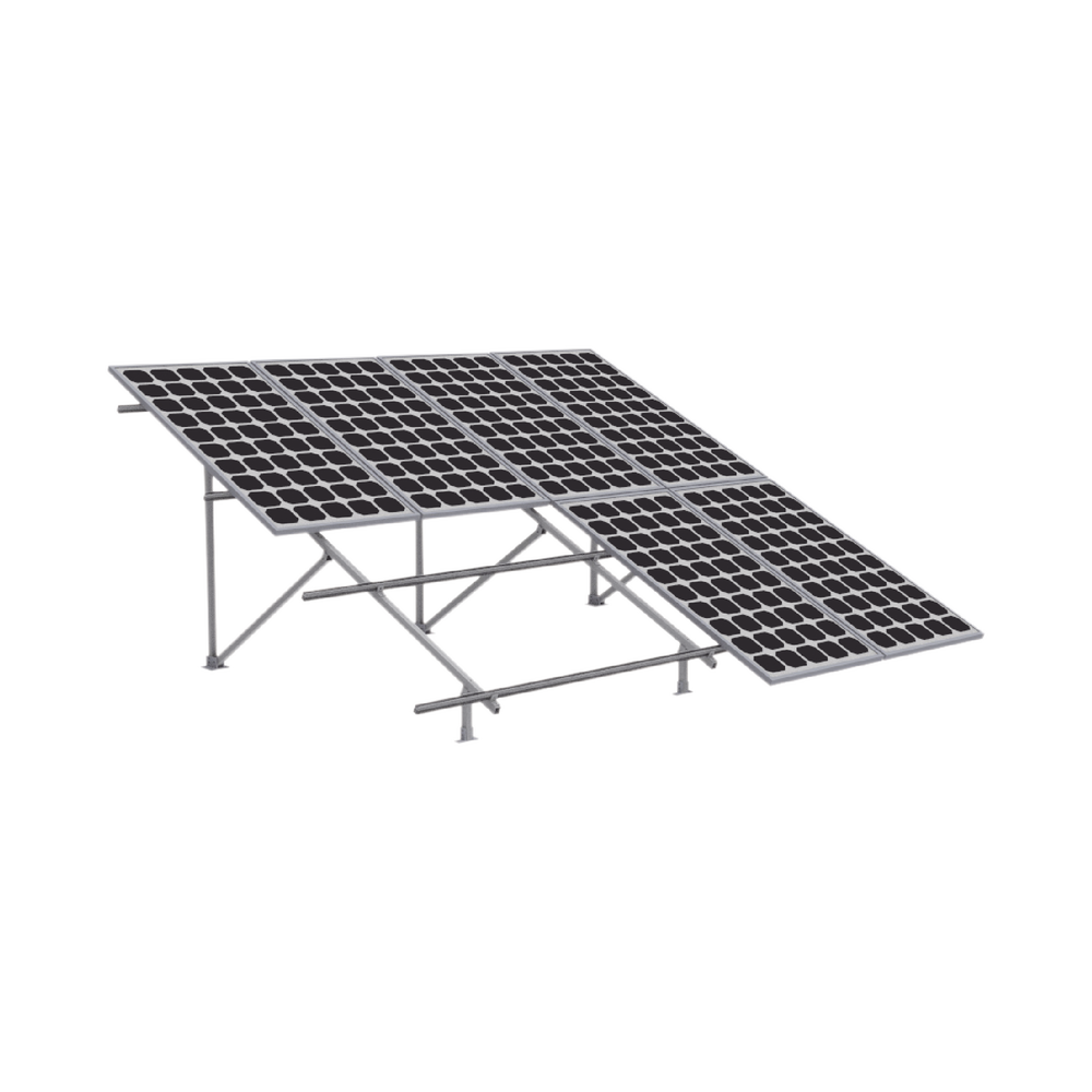 Aluminum mounting on a concrete roof or floor for a 2 x 4 photovoltaic module array, Starter line.