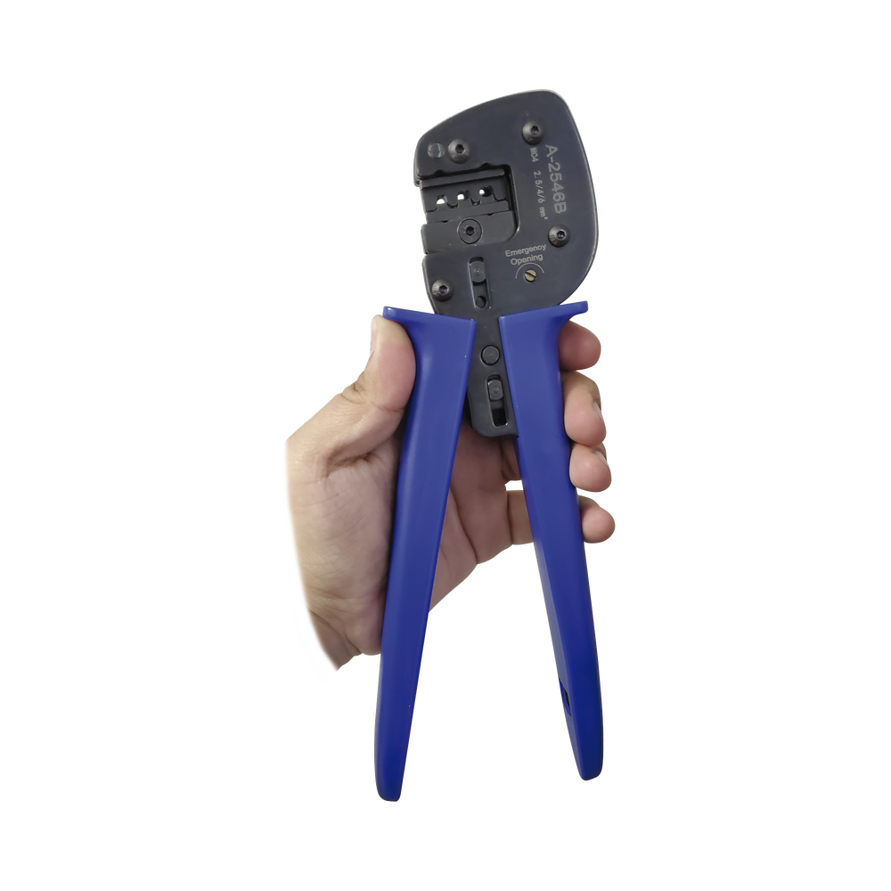 Pliers for terminating MC4 connectors on solar panels.