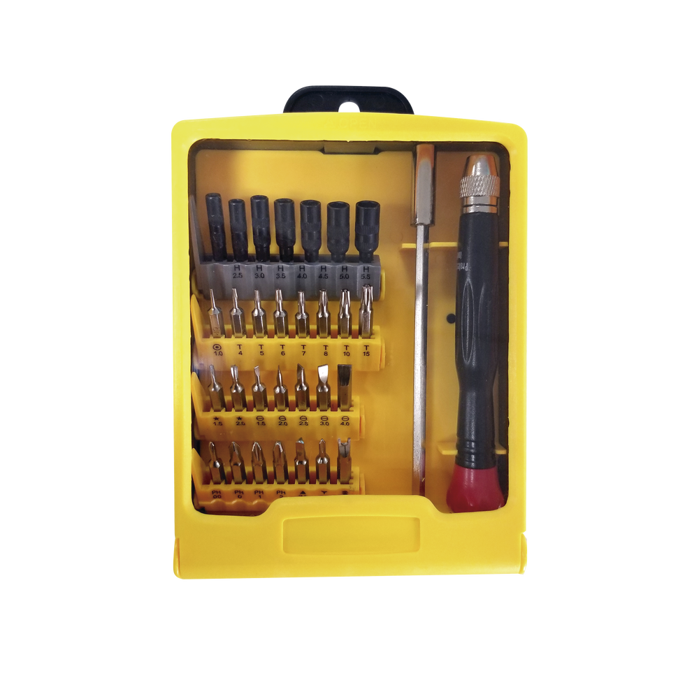 Juego de 31 Destornilladores de Precisión (puntas) con Mango y Extensor.