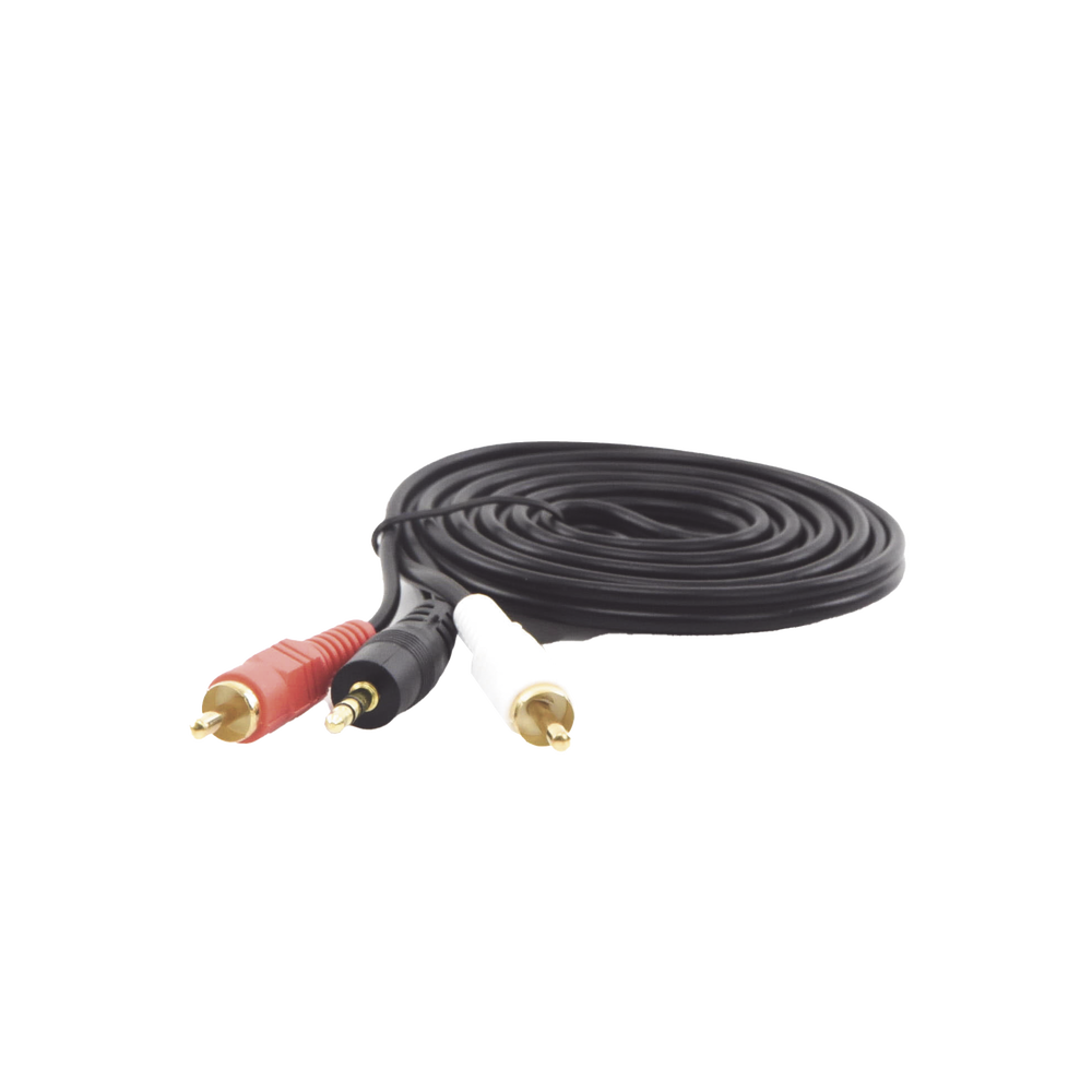 Convertidor 3.5mm Estéreo a 2 RCA Macho 1.83m, para Aplicaciones de Audio, Compatible con Amplificadores VSSL y Epcom ProAudio