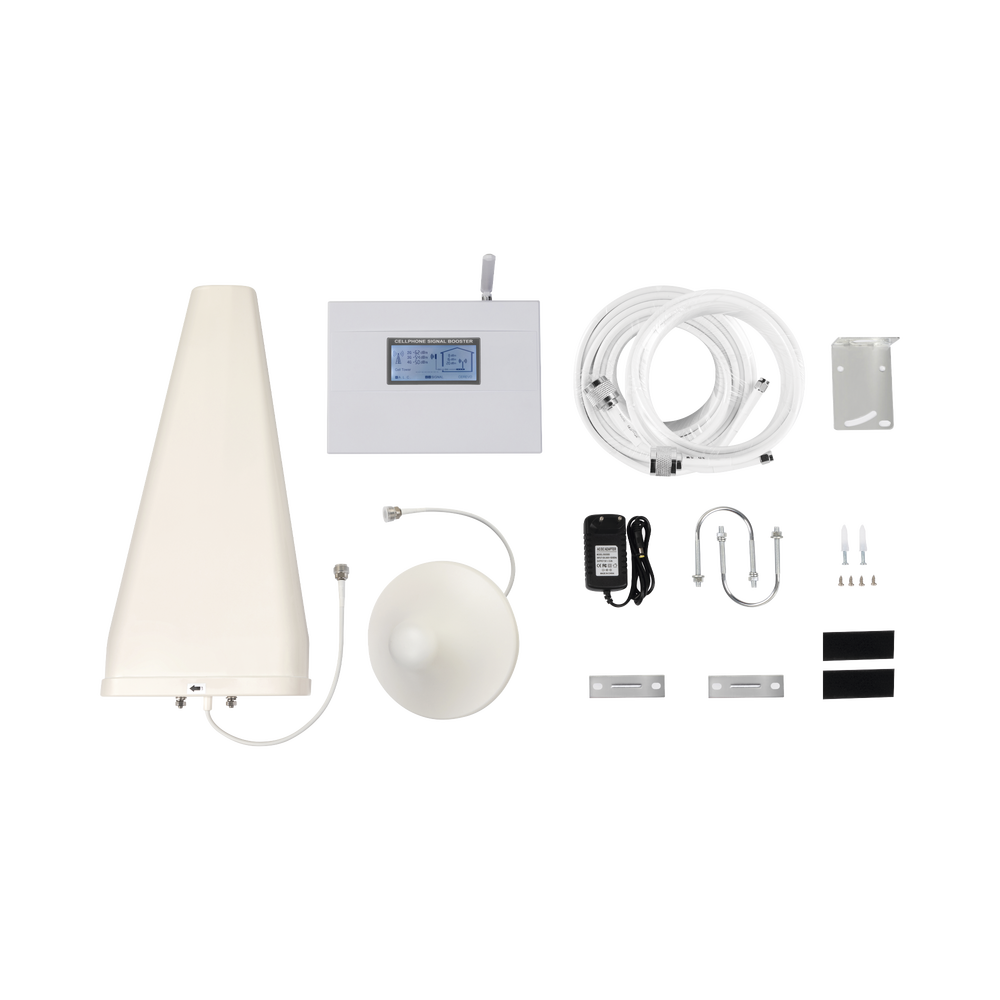 Kit Amplificador de Señal Celular 4G, 3G, 2G y VOZ. Soporta Múltiples Operadores, Dispositivos y Tecnologías Simultáneamente. Tribanda. Mejora la señal en interiores de Hasta 500 metros cuadrados.