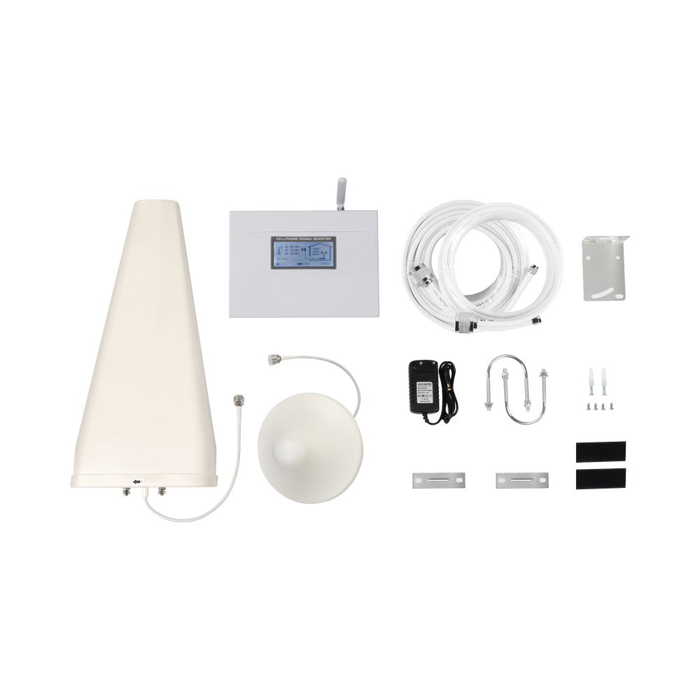 Kit Amplificador de Señal Celular 4G, 3G, 2G y VOZ. Soporta Múltiples Operadores, Dispositivos y Tecnologías Simultáneamente. Tribanda. Mejora la señal en interiores de Hasta 500 metros cuadrados.