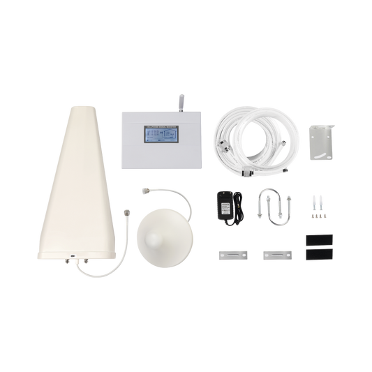 Kit Amplificador de Señal Celular 4G, 3G, 2G y VOZ. Soporta Múltiples Operadores, Dispositivos y Tecnologías Simultáneamente. Tribanda. Mejora la señal en interiores de Hasta 500 metros cuadrados.