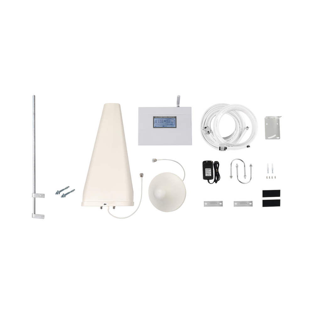 Kit Amplificador de Señal Celular 4G, 3G, 2G y VOZ, con Mástil Liviano de Pared. Soporta Múltiples Operadores, Dispositivos y Tecnologías Simultáneamente. Tribanda. Mejora la señal en interiores de Hasta 500 metro