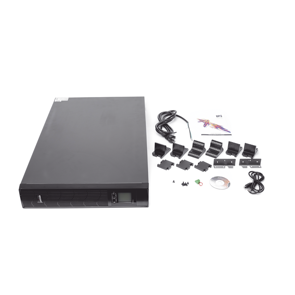 2000VA/1800W UPS / On-Line Double-Conversion Topology / 120 Vac Input and Output / NEMA 5-20P Input Plug / Configurable LCD Display / Rack/Tower Format