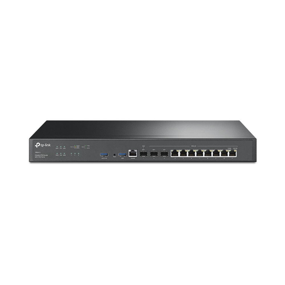 Router VPN - SDN Multi-WAN 10G / 1 puerto WAN SFP+ 10G / 1 puerto WAN/LAN SFP+ 10G / 1 puerto WAN/LAN SFP 1G / 8 puertos LAN/WAN / 2.3 Millones Sesiones Concurrentes / Administración Centralizada OMADA SDN.