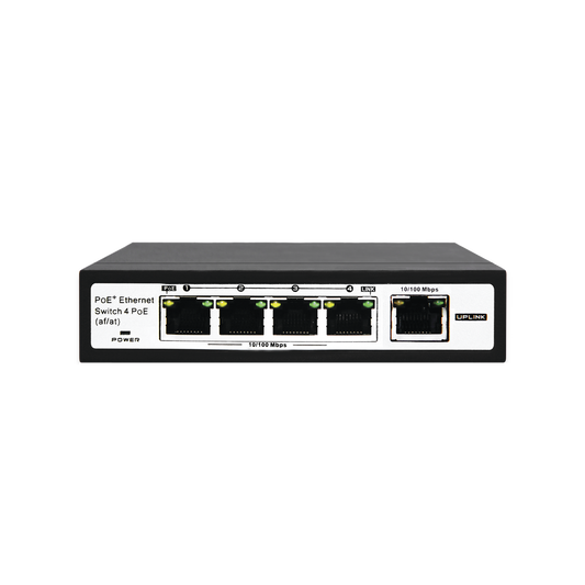 Switch PoE / 100 Metros PoE / 4 puertos 802.3af /at ( 60 W ) 10/100 Mbps + 1 puerto uplink