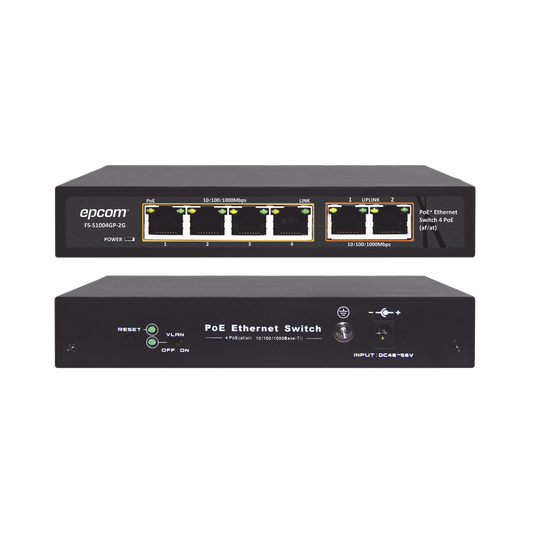 Switch PoE / 100 Metros PoE / 4 puertos 802.3af /at  10/100/1000 Mbps + 2 puerto uplink