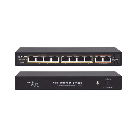 Switch PoE / 100 Metros PoE / 8 puertos 802.3af/at ( 132.5 W ) 10/100/1000Mbps + 2 puertos Uplink