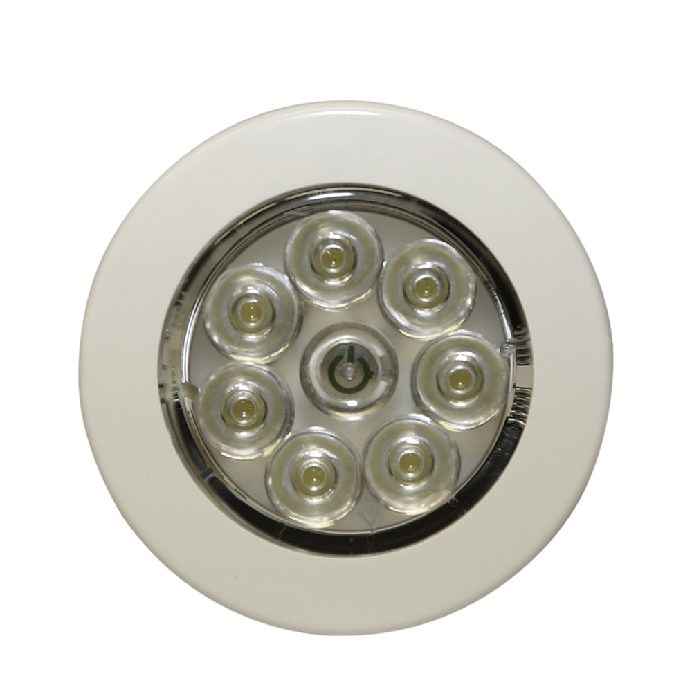 Mini luz de cortesía circular con bisel blanco de 2.8 pulgadas, 50 lumenes 
