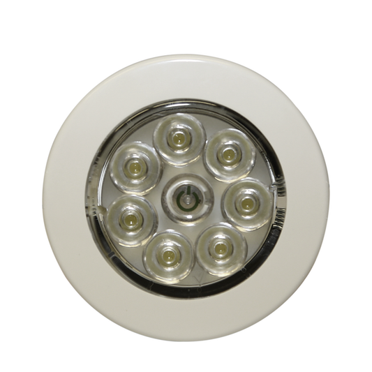 Mini luz de cortesía circular con bisel blanco de 2.8 pulgadas, 50 lumenes 