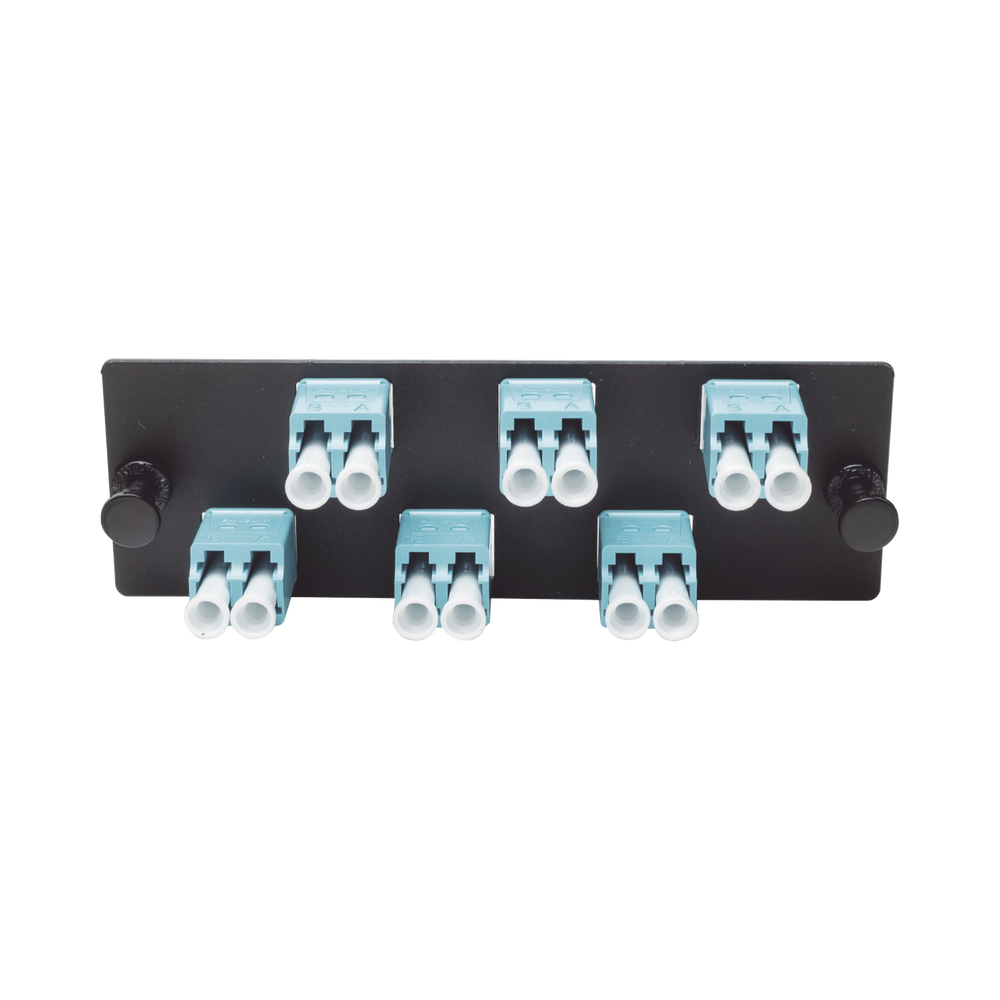 Placa Acopladora de Fibra Optica FAP, Con 6 Conectores LC Duplex (12 Fibras), Para Fibra Multimodo OM3/OM4, Color Aqua
