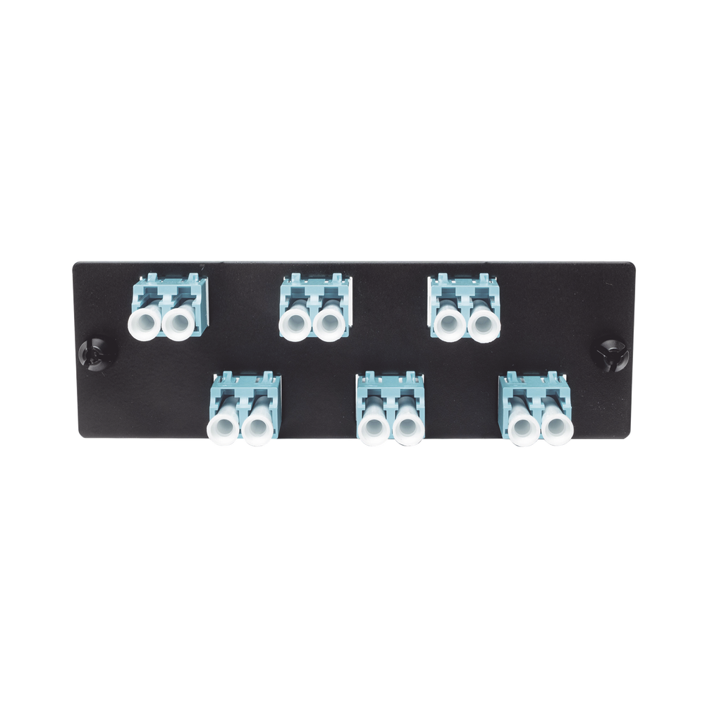 Placa Acopladora de Fibra Optica FAP, Con 6 Conectores LC Duplex (12 Fibras), Para Fibra Multimodo OM3/OM4, Color Aqua