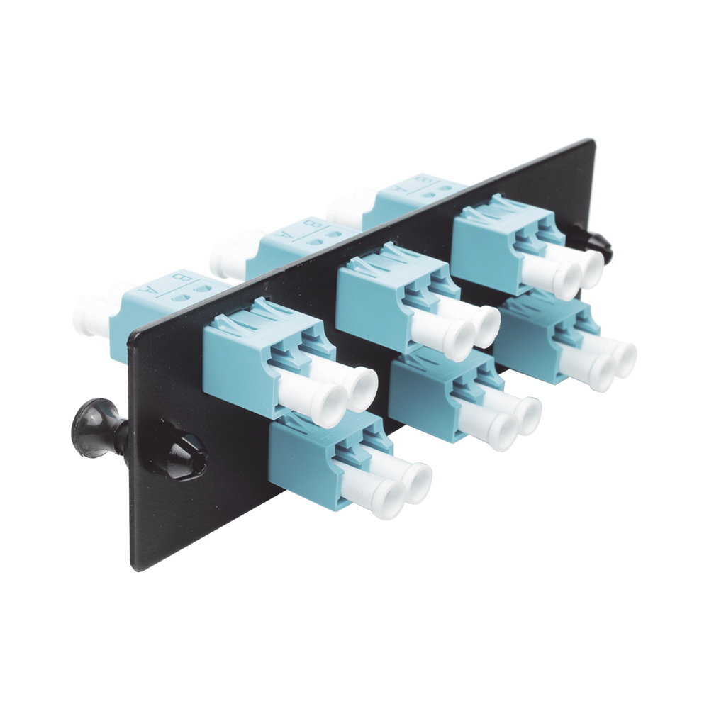 Placa Acopladora de Fibra Optica FAP, Con 6 Conectores LC Duplex (12 Fibras), Para Fibra Multimodo OM3/OM4, Color Aqua
