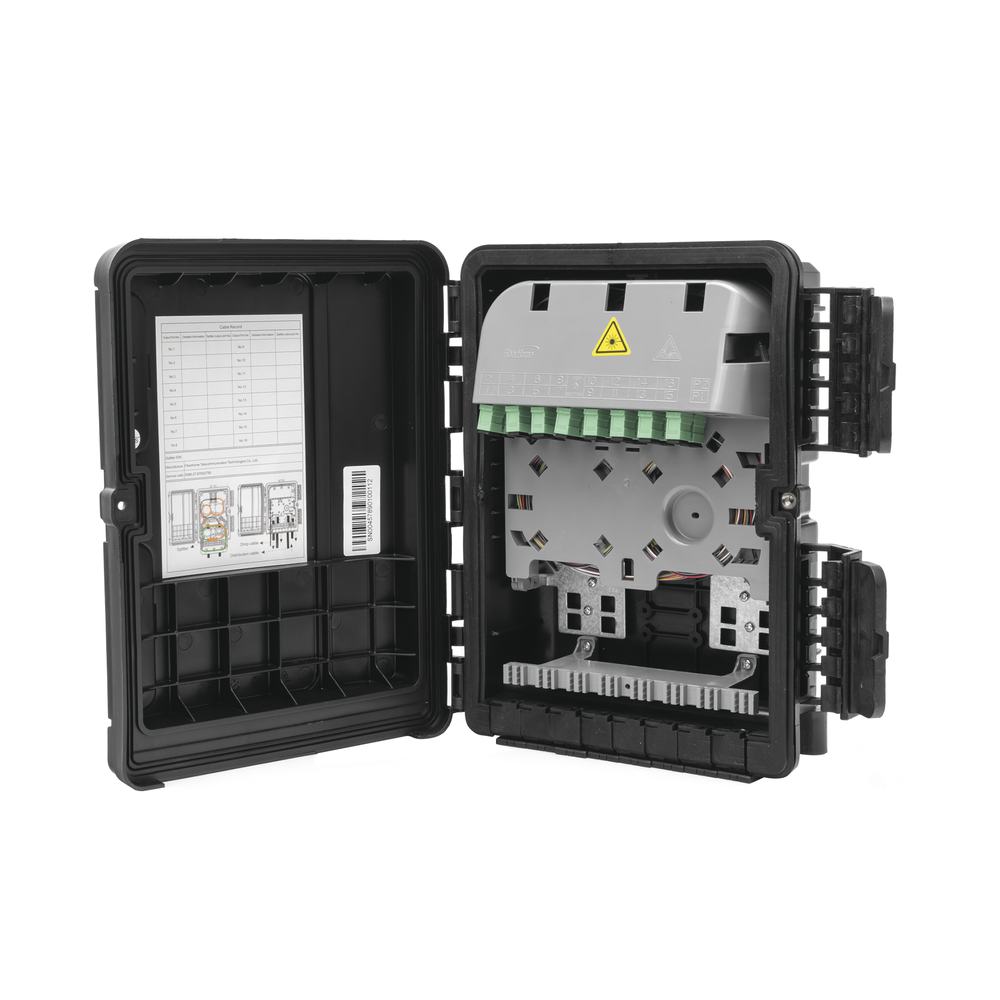 Splice closure for 20 fiber optic fusions, Outdoor, 8 SC/APC couplers, includes 1x8 splitter, IP65