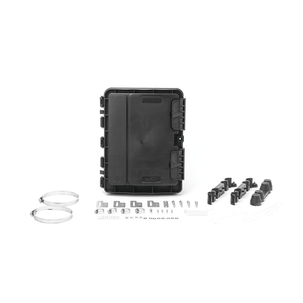 Splice closure for 20 fiber optic fusions, Outdoor, 8 SC/APC couplers, includes 1x8 splitter, IP65