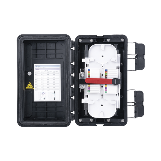 Caja de Distribución de Fibra Óptica, Hasta 96 Empalmes, Exterior IP65, Color Negro